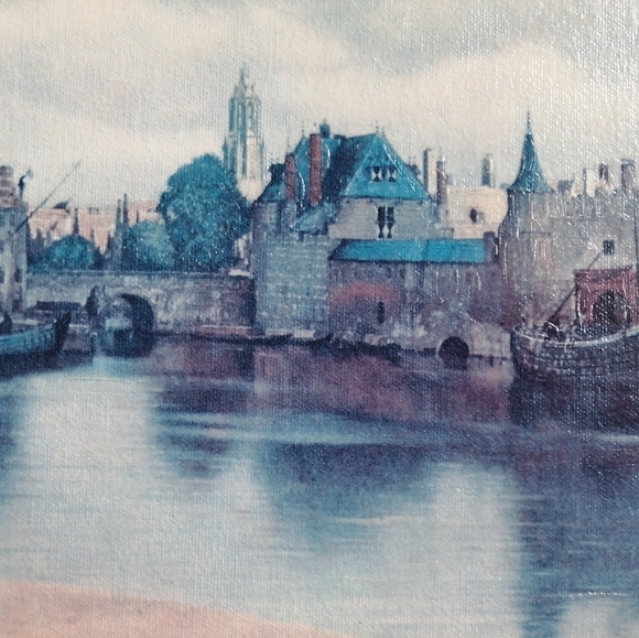 Vintage Johannes Vermeer Art "View Of Delft" Gold Tone Ornate Frame 21”x 18” - Picture 5 of 10